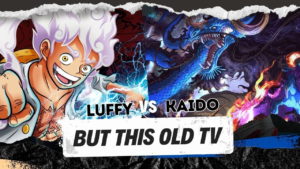 Gambar menggambarkan pertarungan Luffy dan Kaido dalam One Piece episode 1072 dengan kekuatan Gear 5.